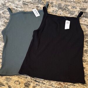 Ribbed Tank Top Set - Black and Green